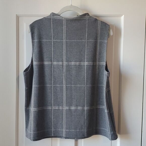 NWT CYNTHIA ROWLEY KNIT VEST SLEEVELSS TOP WINDOWPANE MOCK NECK GRAY SIZE 14 - Picture 6 of 7
